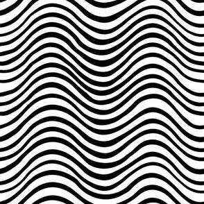 Black and white waves, black curvy lines on white, 1/4 - 3/8 inch between stripes