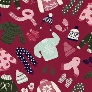 Holiday sweaters on red pink background - large