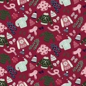 Holiday sweaters on red pink background - small