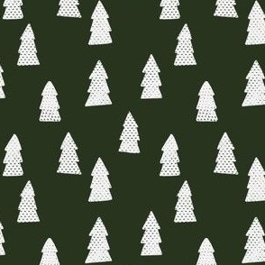white christmas trees on pine green background - large