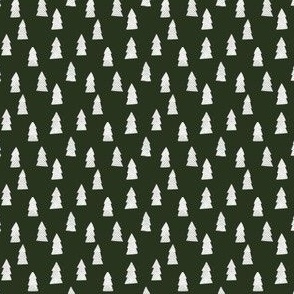 white christmas trees on pine green background - small