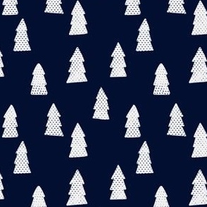 white christmas trees on dark blue background - large