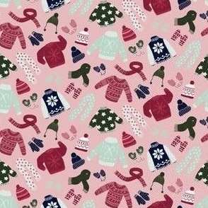 holiday sweaters on pink background - small