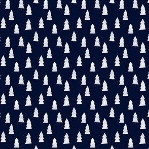 white christmas trees on navy blue background - small