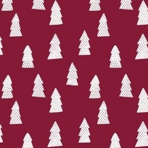 white christmas trees on pink red background - large
