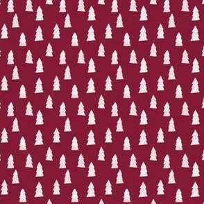 white christmas trees on pink red background - small