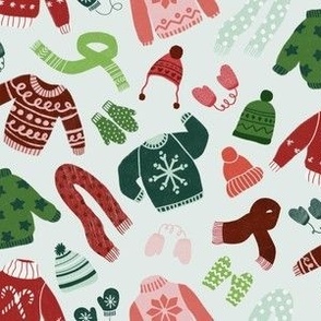 holiday sweaters on light blue background - large