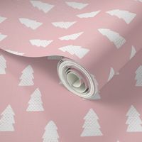 white christmas trees on light pink background - small