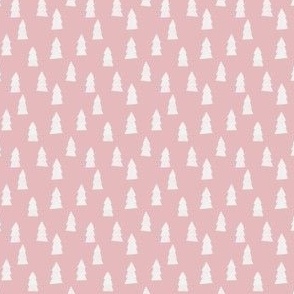white christmas trees on light pink background - small