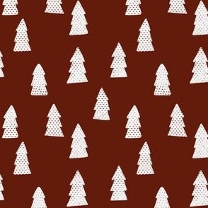 white christmas trees on wine red background - large