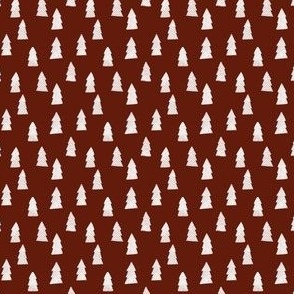 white christmas trees on wine red background - small