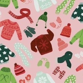 holiday sweaters on pink background - large