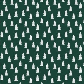 white christmas trees on dark green background - small