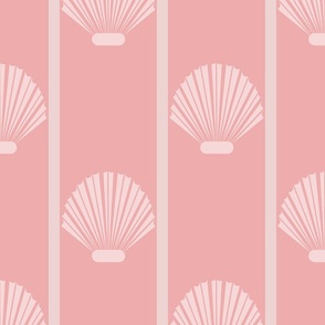 scallops-pink shells half-drop on coral with pink stripes
