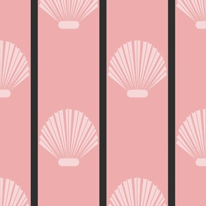 scallops-pink shells half-drop on coral with black stripes