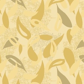 Abstract golden leaves with greens and neutrals