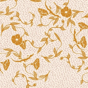 Island Tendril flowers with lizards  gold beige