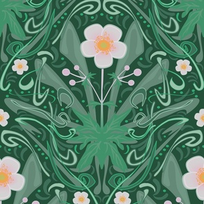 anemone art nouveau  flowers - green - medium