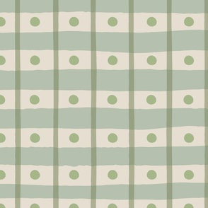 Hand-Drawn Green Stripes and Dots on a Cream Background