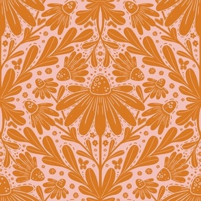 Daisy Diamond Dreams - Vintage Pink & Orange, Flowers, Floral, Garden, Diamond Repeat 