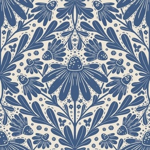 Daisy Diamond Dreams - Medium - Deep Blue, Flowers, Floral, Garden, Diamond Repeat 