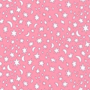 Celestial Dreams - Moons, Stars, Barbie Pink, Celestial, Sky, Night