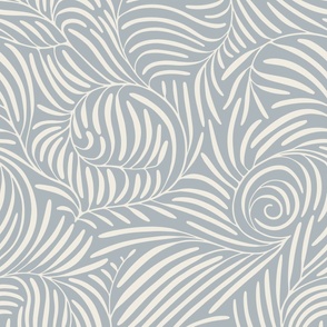 swirl - creamy white_ french grey blue - tropical leavess