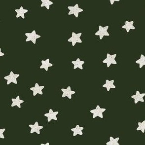 white stars on pine green background - large