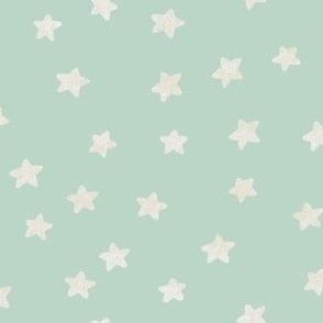 white stars on mint green background - large