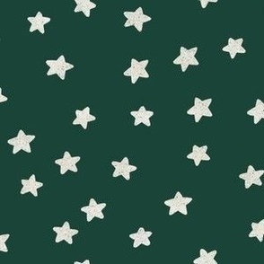 white stars on forest green background - large