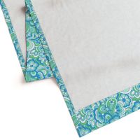 Groovy retro floral stars blue green by Jac Slade