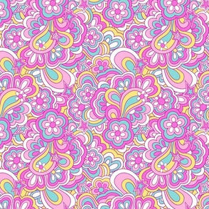 Groovy retro floral stars Bright Candy Pink Yellow Blue  by Jac Slade