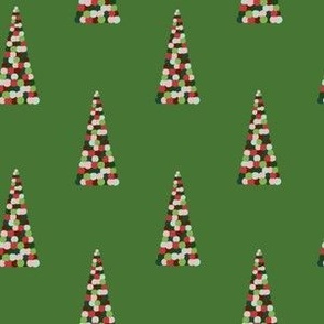 multicolor red and green holiday trees on green background - large