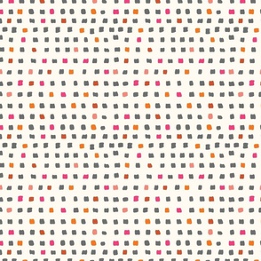 Medium-a-Hand Drawn Grid Small squares orange , Grey & Pink with off white background