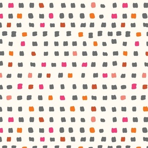 Large-a-Hand Drawn Grid Small squares orange , Grey & Pink with off white background