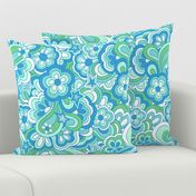 Groovy retro floral stars blue green by Jac Slade