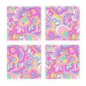 Groovy retro floral stars Bright Candy Pink Yellow Blue  by Jac Slade