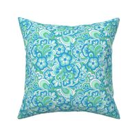 Groovy retro floral stars blue green by Jac Slade