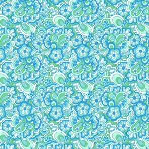 Groovy retro floral stars blue green by Jac Slade