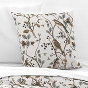 East Meets West Nordic Bird Chinoiserie And Foliage Pattern Brown Beige Large Scale