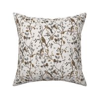 East Meets West Nordic Bird Chinoiserie And Foliage Pattern Brown Beige Extra Small