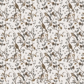East Meets West Nordic Bird Chinoiserie And Foliage Pattern Brown Beige Extra Small