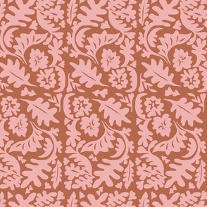 HAND-DRAWN WOODBLOCK FLORAL TWO COLOUR PINK AND TERRACOTTA RED