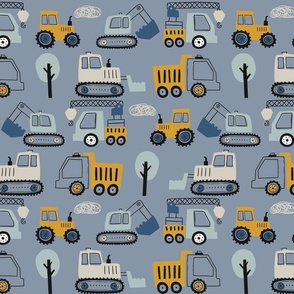 Construction Vehicles on Blue Gray