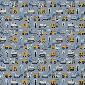 Construction Vehicles on Blue Gray Small Scale