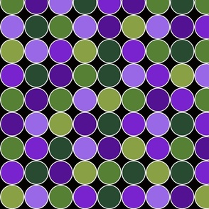 Lavender and Sage Dots - on black with white outlines