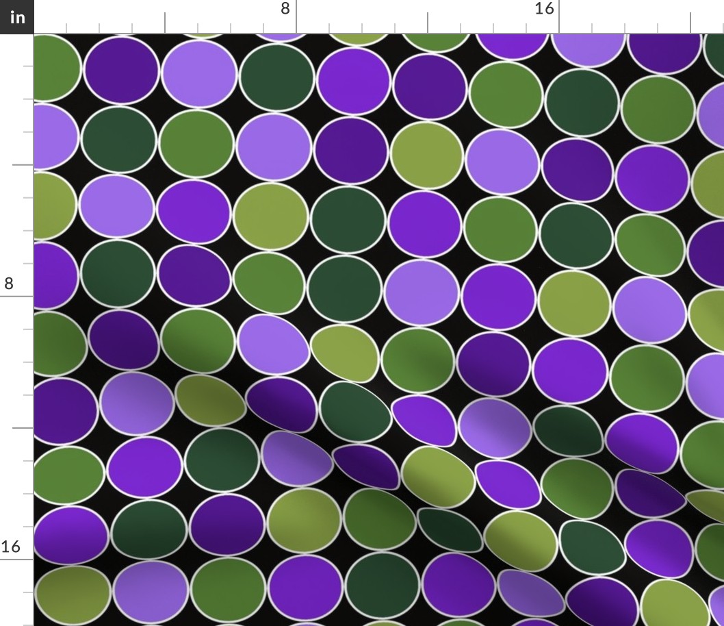 Lavender and Sage Dots - on black with white outlines