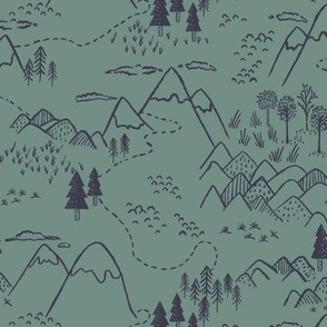 Mountain Top_rustic forest_kids_Medium_Green Bay Navy Blue_Hufton Studio