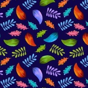  Fall leaves on blue background