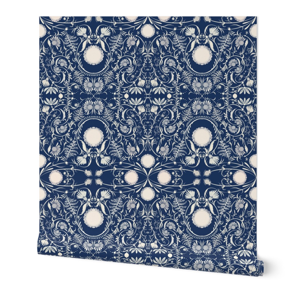 Classic navy ivory filigree damask